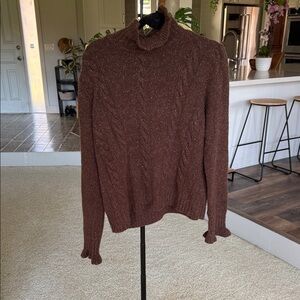 100% cashmere Brown Cable Knit Turtleneck Sweater